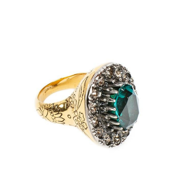 Alexander McQueen Gold and Green Statement Ring - Picture 1 of 8